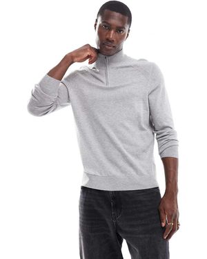 River Island Maglione Mélange Con Zip Corta - Grigio
