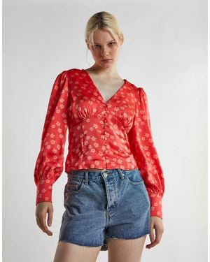 Glamorous V Neck Blouses - Red