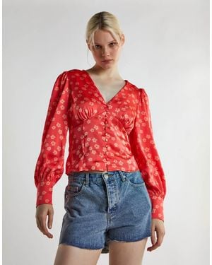 Glamorous V Neck Blouses - Red