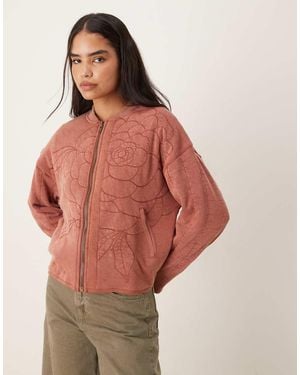 Free People Rose Quilted Zip Through Jacket - Orange