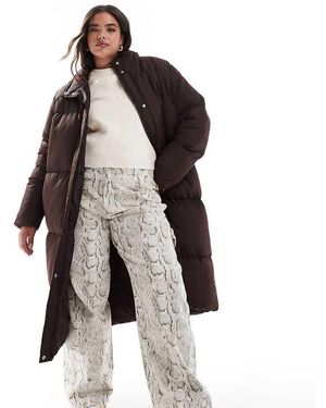 Threadbare Plus Maxi Puffer Coat With Hood - Brown