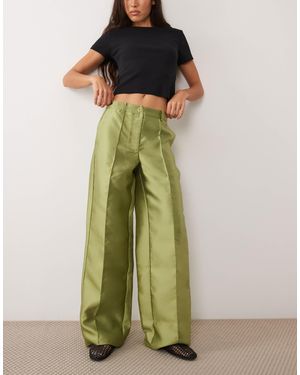 Vila Wide Leg Seam Detail Tafetta Pants - Green