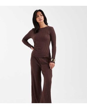 Only Petite Pantalones Marrón Chocolate De Pernera Ancha De Tejido Texturizado De (Parte De Un Conjunto) - Azul