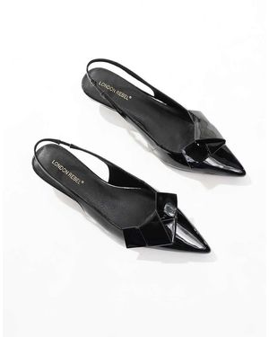 London Rebel Bow Detail Sling Back Kitten Heels - Brown