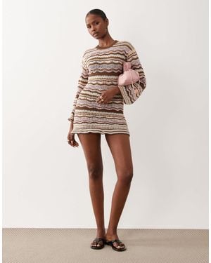 Kiwi & Co Walking On Sunshine Crochet Flare Sleeve Mini Beach Dress - Natural