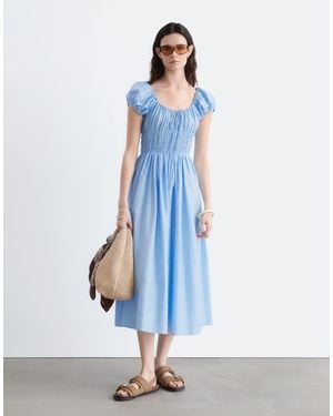 & Other Stories Pure Cotton Short Sleeve Scoop Neck Midi Dress - Blue