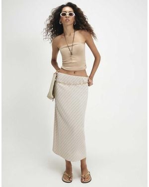 River Island Asymmetric Stripe Midi Skirt - Natural