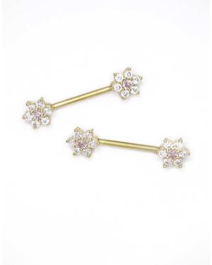 Lovisa Plated Surgical Steel Cubic Zirconia Flower Nipple Bars 2-Pack - White