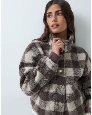 Barbour Amaya Zip Through Check Fleece - Grey