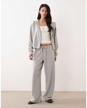 4th & Reckless Cotton Rich Towelling Tie Waist Wide Leg joggers Co-ord - Natural