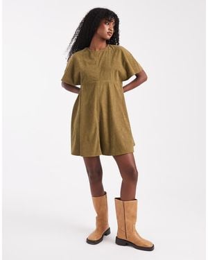 ASOS Cord T-shirt Mini Dress With Stitching Detail - Natural