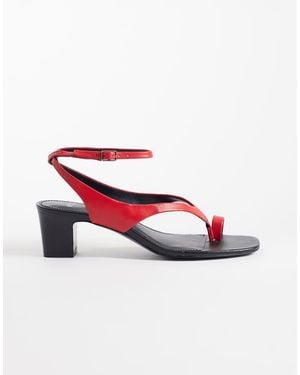 Mango 100% Leather Ankle Tie Block Heeled Sandals - Red