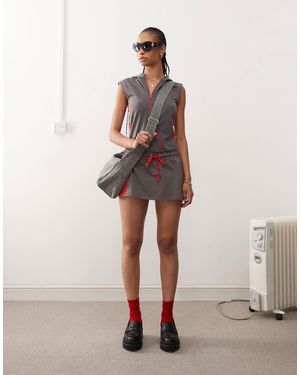 Collusion Micro Mini Skirt With Contrast Red Panel Co-ord - Natural