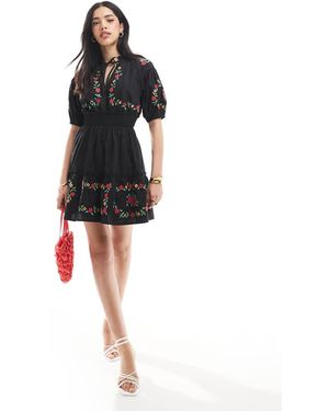Miss Selfridge Western Embroidered Detail Waisted Mini Dress - Black