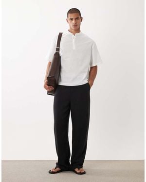ASOS Boxy Oversized Linen Blend Shirt With Grandad Collar - White