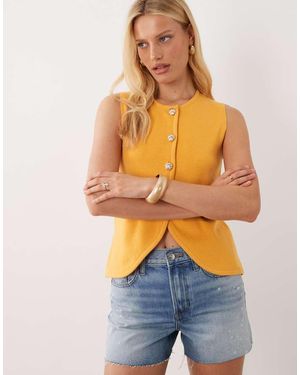 Brave Soul Compact Knit Waistcoat With Contrast Buttons - Orange