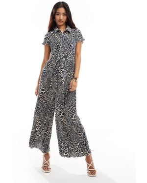 ASOS Short Sleeve Plisse Wide Leg Jumpsuit - Multicolor