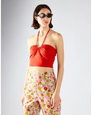 Glamorous Bandeau Bodycon Cropped Halter - Red