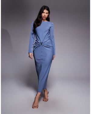 ASOS Drape Skirt Maxi Dress With Trim Detail - Blue