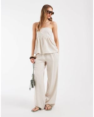 Pieces Tie Waist Linen-Blend Pants Co-Ord - White