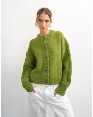 TOPSHOP Gestrickte kastige strickjacke mit tiefem rippenmuster - Grün