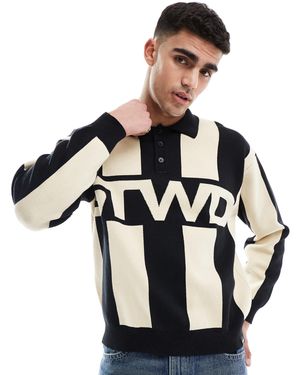 Pull&Bear Knitted Stripe Stwd Polo - Black
