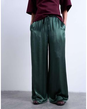 TOPSHOP Crinkle Satin Wide Leg Trouser - Red