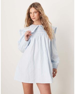 Neon Rose Smocking Detail Babydoll Dress - White