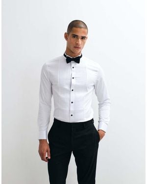 ASOS Slim Fit Sateen Shirt With Bib Detail And Wing Collar - White