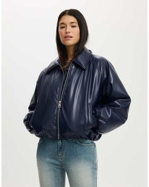 Cotton On Faux Leather Puff Bomber - Blue
