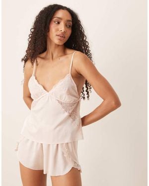 Abercrombie & Fitch Nightwear Satin Lace Trim Cami Top - Natural