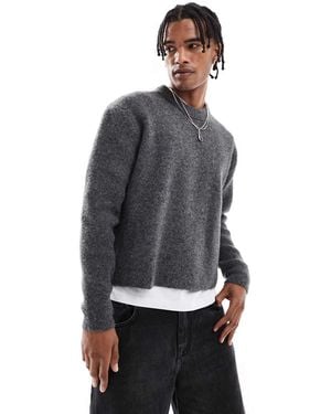 Bershka Maglione Lavorato Squadrato Grigio