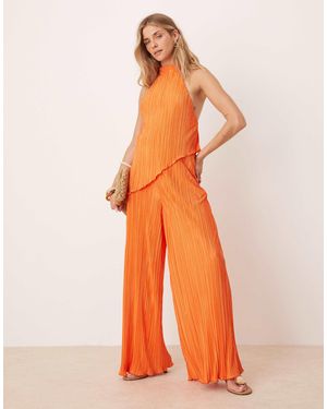 ASOS – plissierter neckholder-jumpsuit - Orange