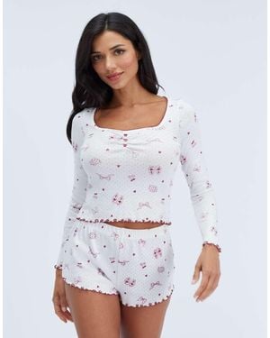 Boux Avenue Self-Care Pointelle Short Pyjama Set Top And Shorts Pj - White