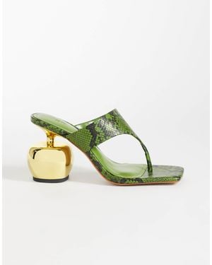 JW PEI Naomi Snake Print Heeled Flip Flops - Green