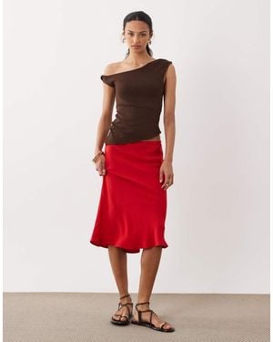ASOS Linen Blend 90s Slip Skirt - Red