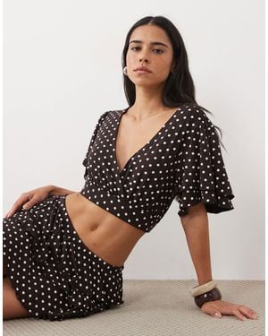 Miss Selfridge Wrap Frill Sleeve Top Co-Ord - Black