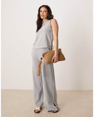 Vila Textured Stripe Wide Leg Trouser Co-ord - Natural
