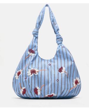 Pull&Bear Gestreepte Tote Tas Met Geborduurde Bloemen - Blauw
