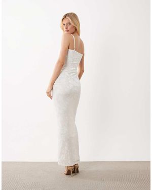 SNDY'S Vestido Maxi Lencero Con Efecto Burnout Y Flores En Crema - Blanco