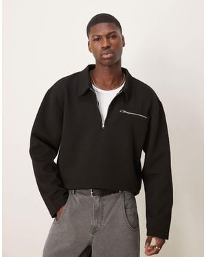 ASOS Oversized Drop Shoulder Boxy Polo Sweater With Zip Pocket - Black