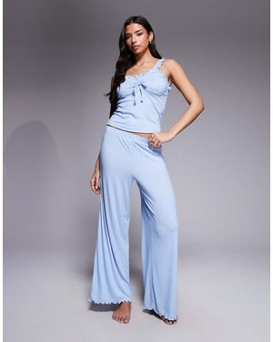 Boux Avenue Completo Con Canottiera E Pantaloni Fiordaliso A Coste Con Volant - Blu