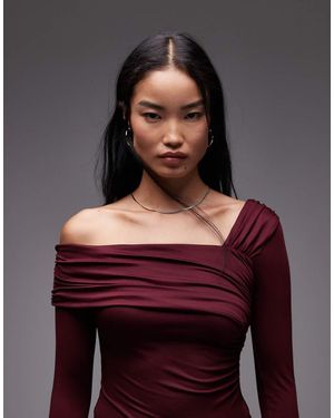 Nia Margo Off-shoulder Long Sleeve Slinky Top - Red