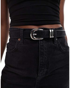 Weekday Cintura Slim Nera Con Fibbia Argentata Stile Western - Nero