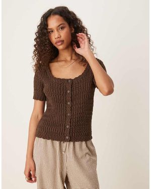 ASOS Cárdigan Marrón Con Cuello Ancho Y Botones De Punto De Hilo Texturizado De