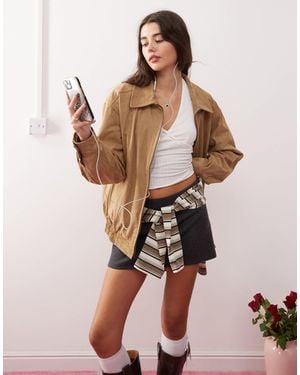 Motel Cavita Faux Suede Longline Bomber Jacket - Brown