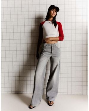 Bershka High-Waist Wide Straight-Leg Jeans - Grey