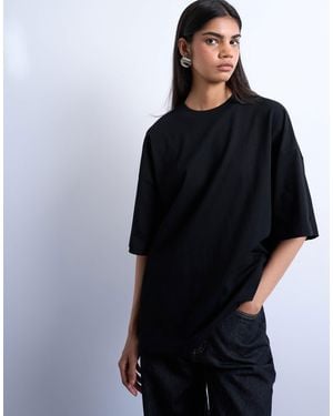 TOPSHOP T-shirt oversize à épaules tombantes - Noir