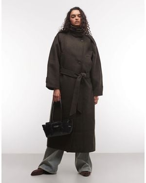 Weekday Wool Blend Funnel Neck Belted Coat - Black