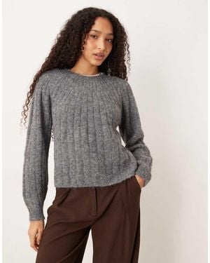Aware Chunky Wide Rib Detail Hairy Texture Jumper - Grey